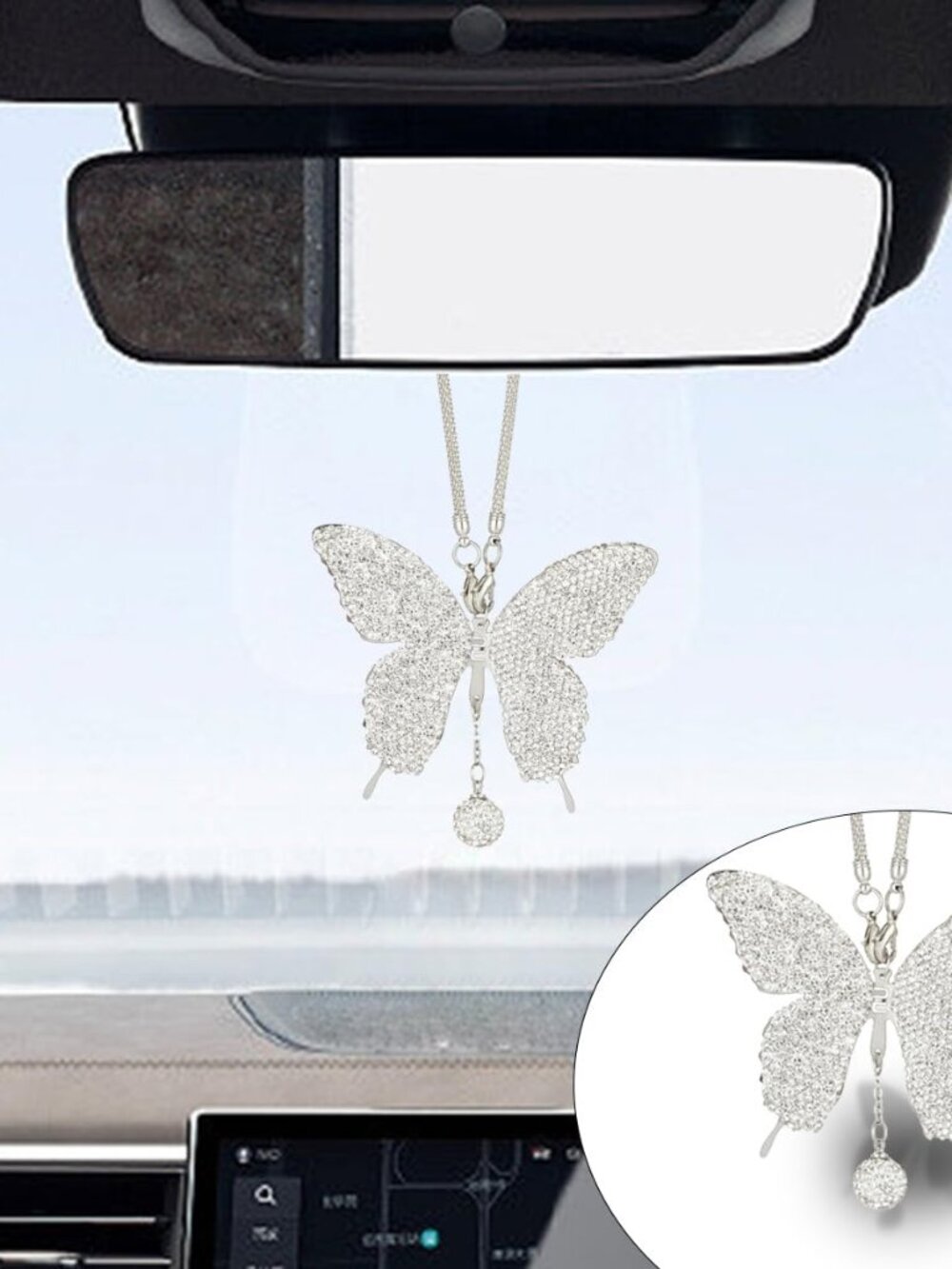 Bling Butterfly Diamond Car Hanging Accessories for Women, White